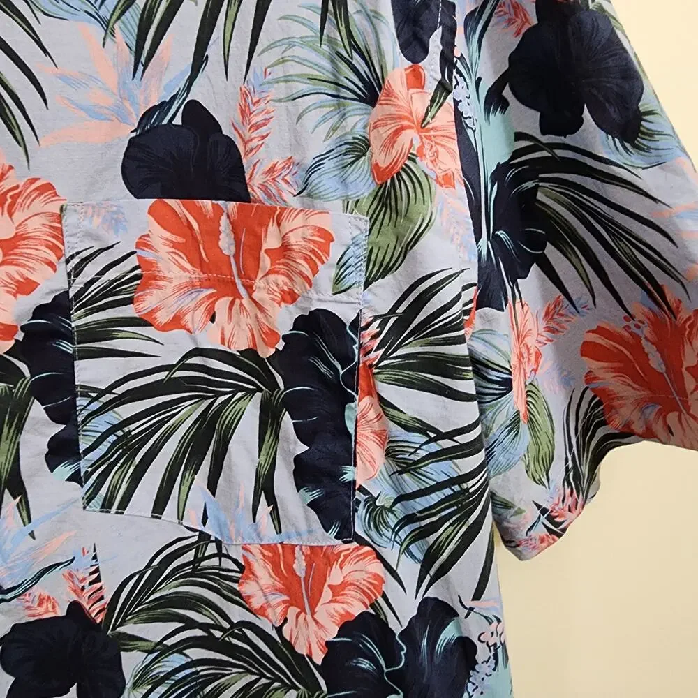Banana Republic factory organic cotton hibiscus print Hawaiian shirt men sz‎ XL